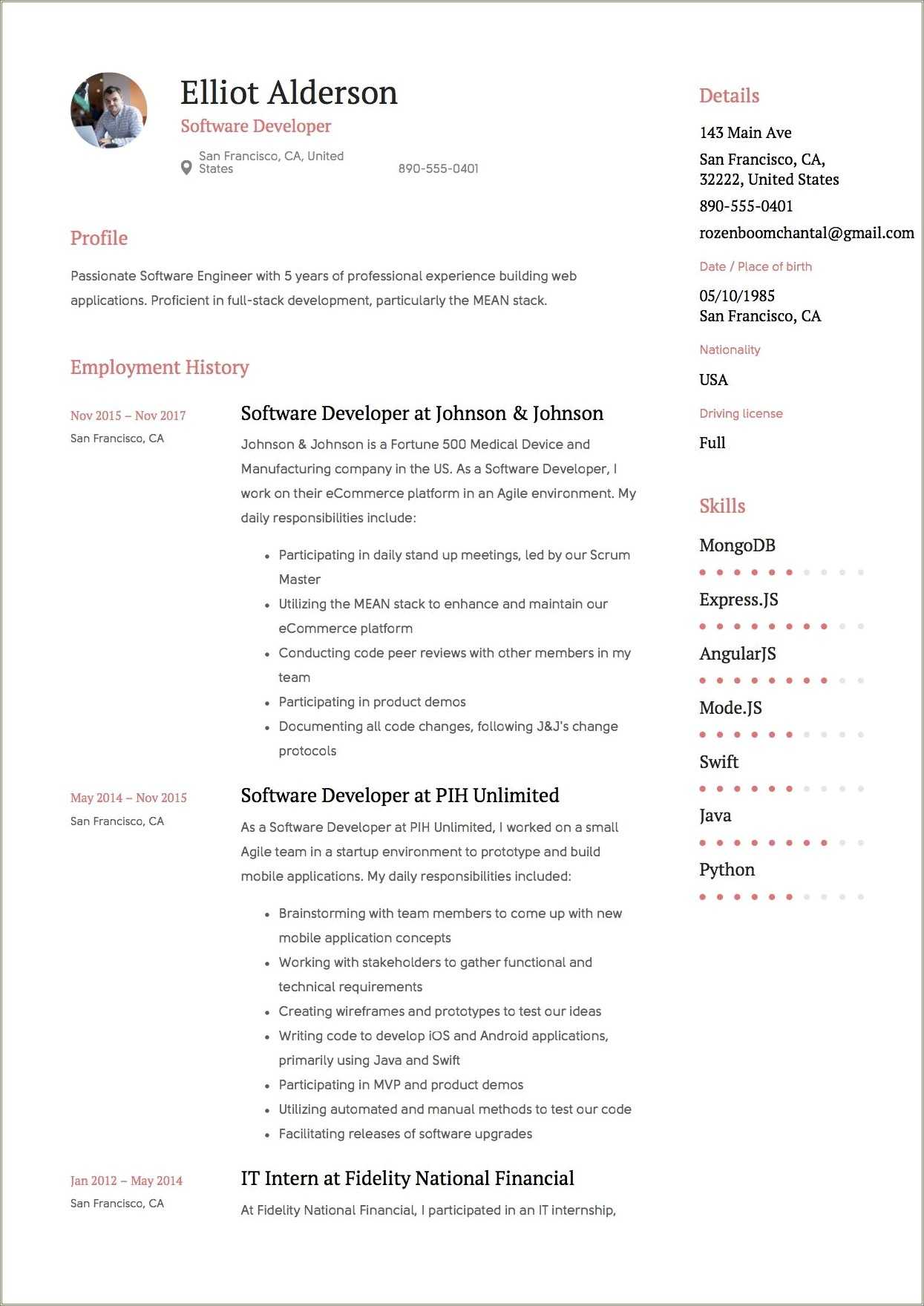 1 Year Work Experience Resume Sample - Resume Example Gallery