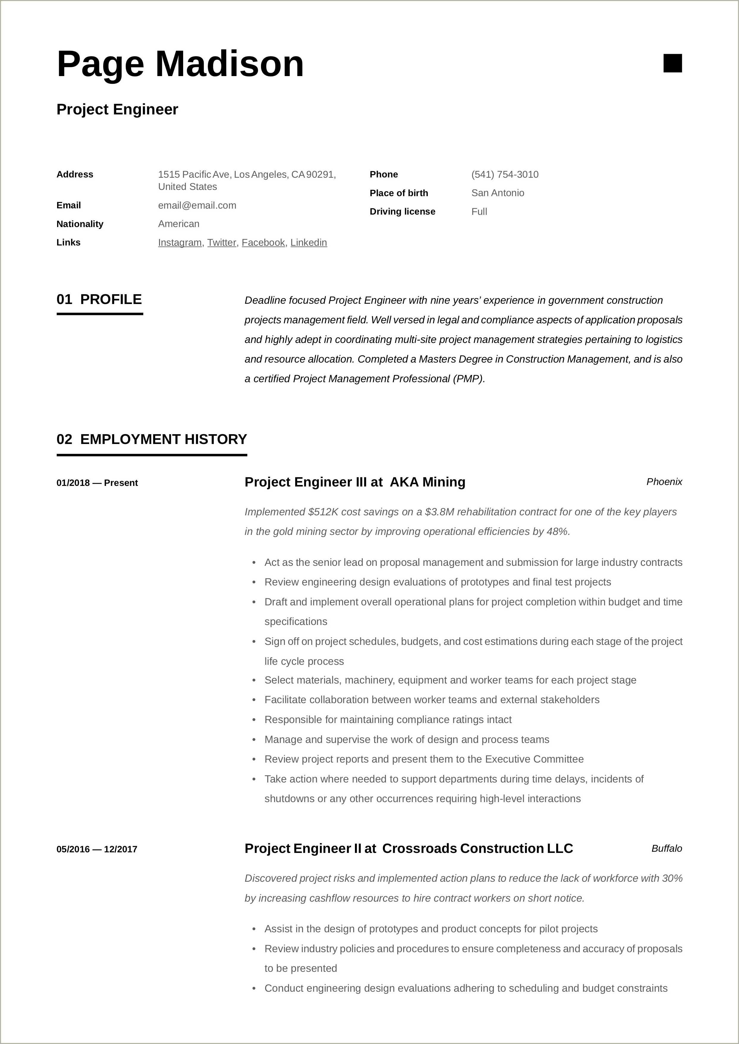 10 Years Experience Engineer Resume Resume Example Gallery