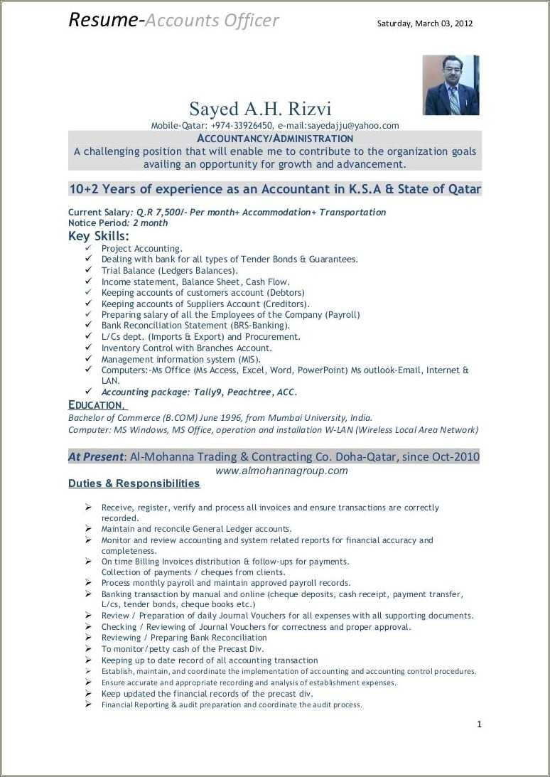 2 Year Experience Resume Format For Accountant - Resume Example Gallery