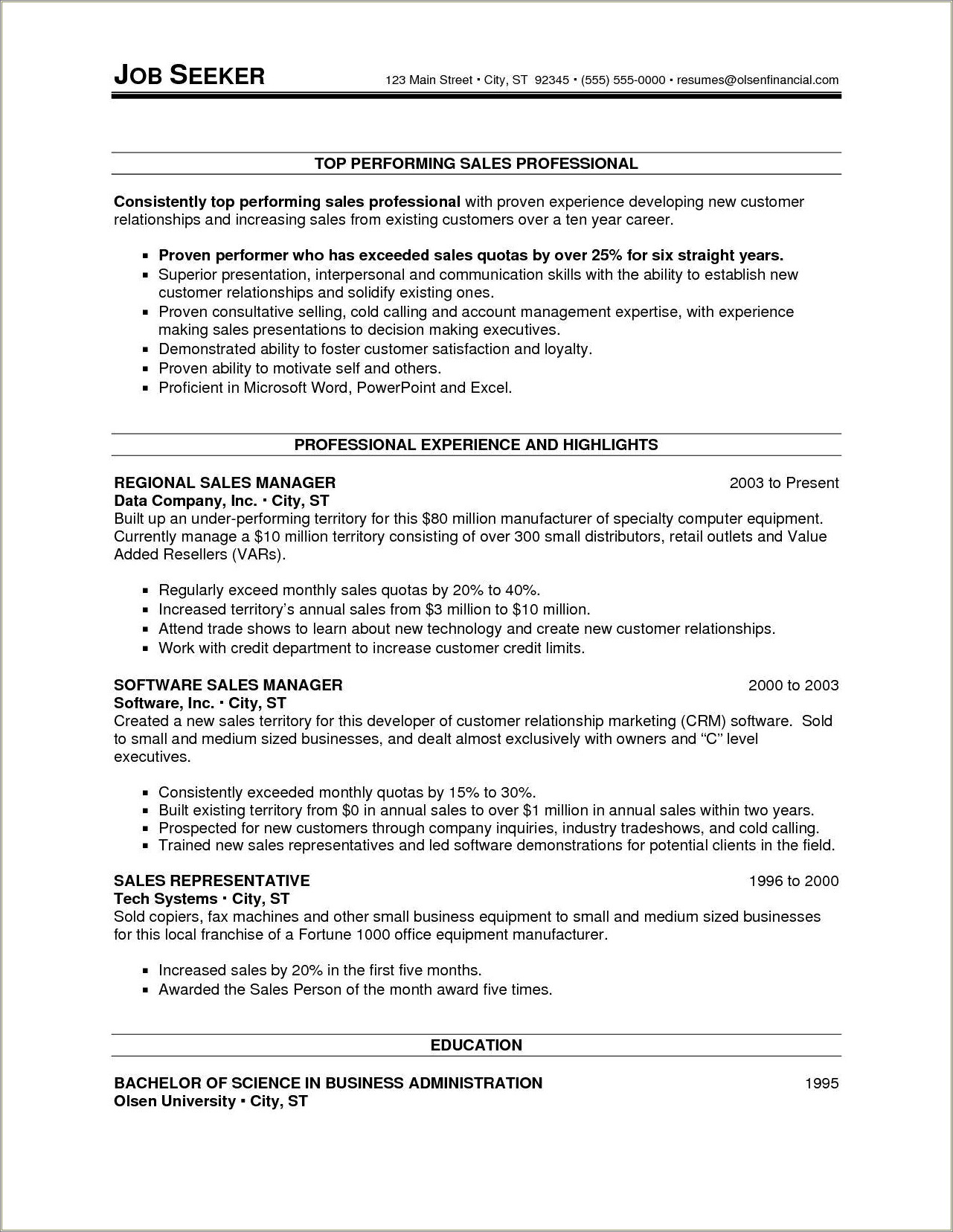 sample resume 20 years experience