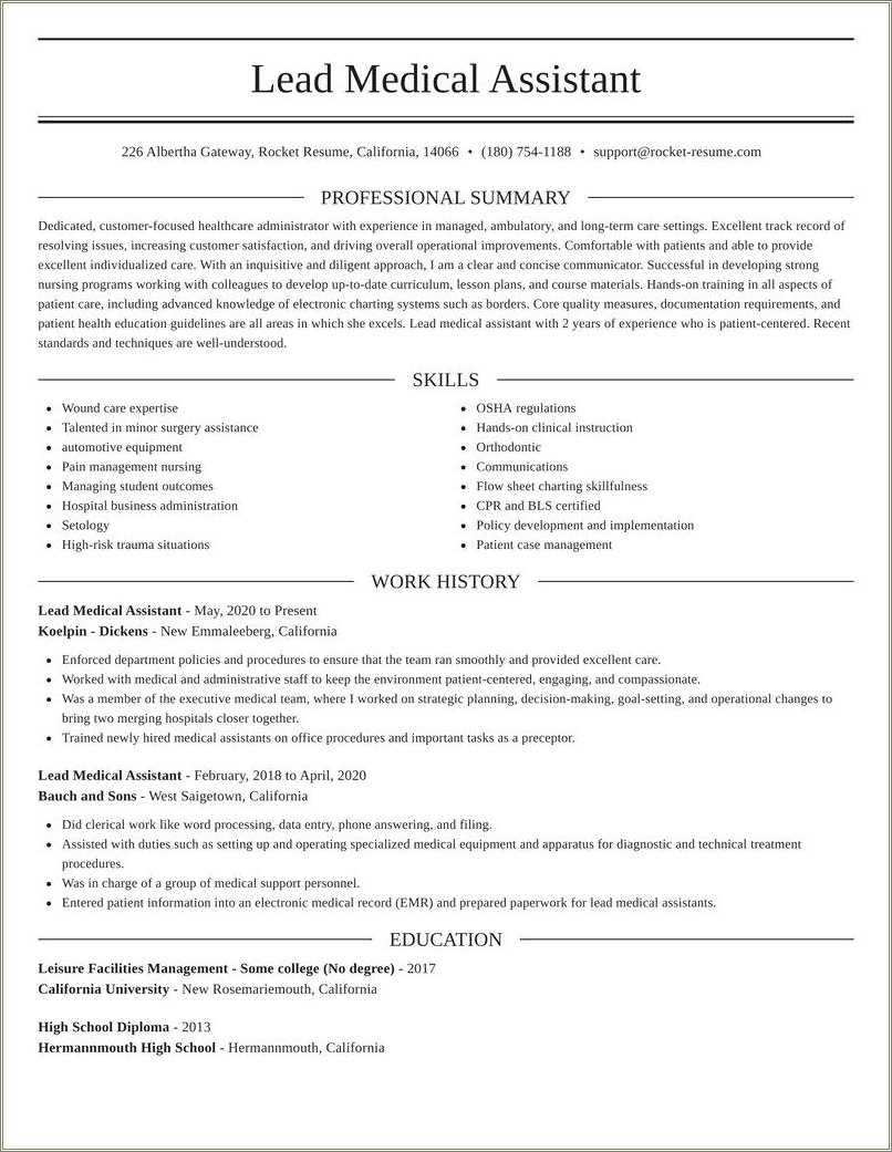 Medical Assistant Resume Summary Examples - Resume Example Gallery