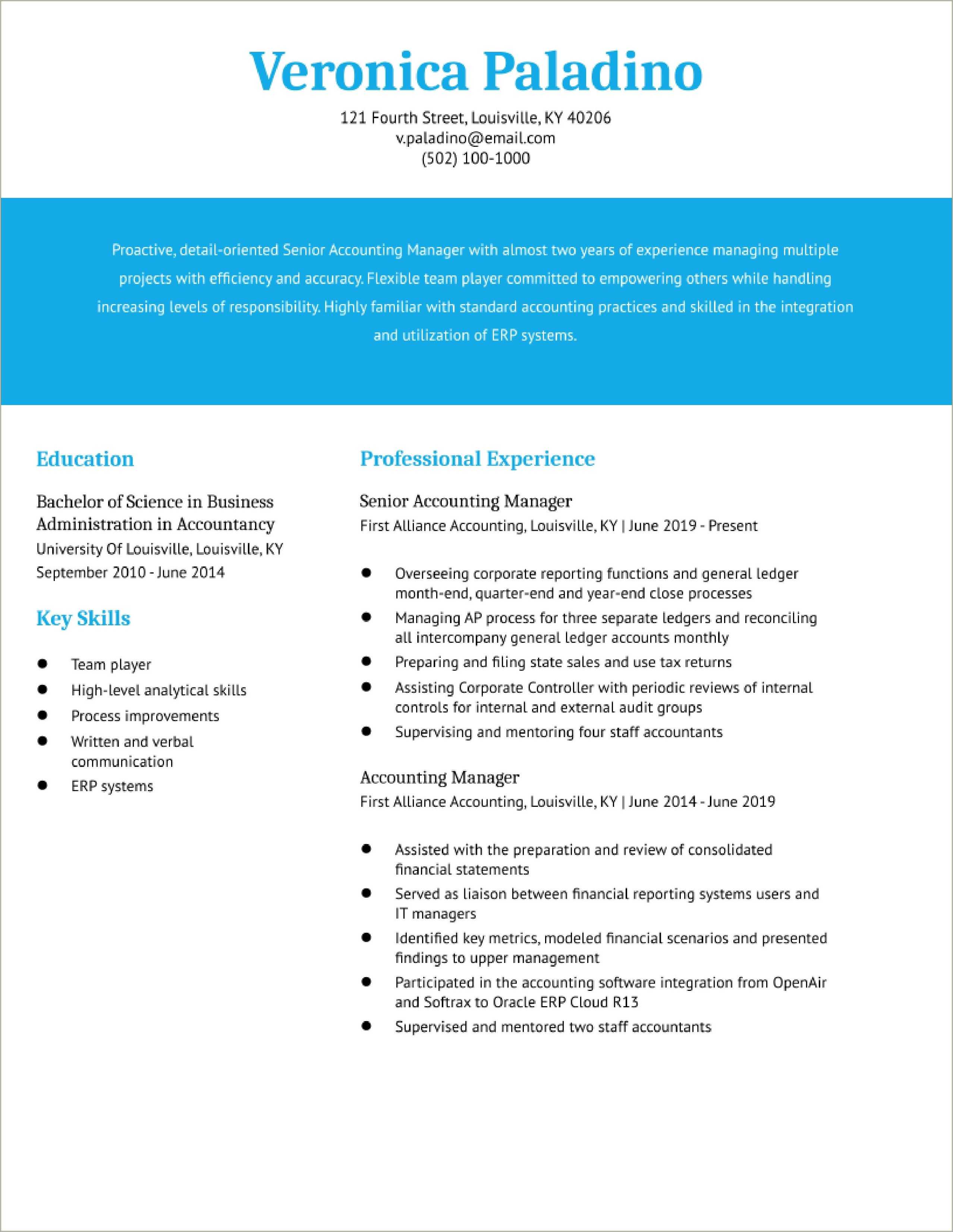 Accounting Manager Responsibilities For Resume Resume Example Gallery