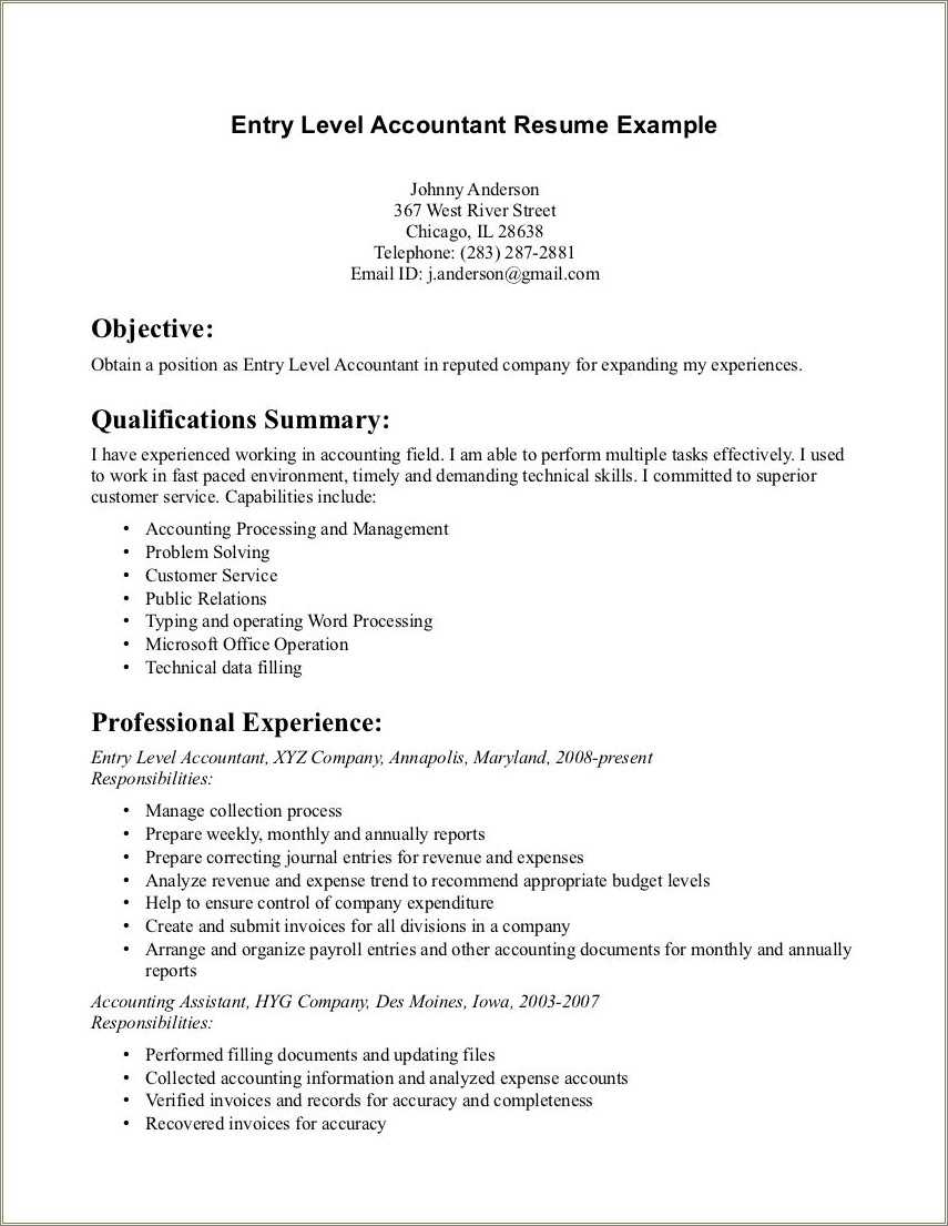 entry level accounting resume with no experience