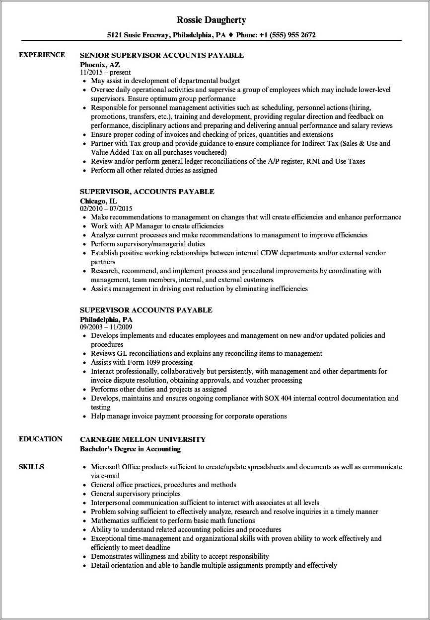 Accounts Payable Lead Resume Example - Resume Example Gallery