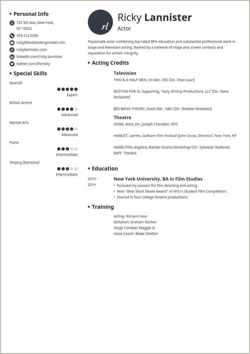 Acting Resume Samples No Experience - Resume Example Gallery