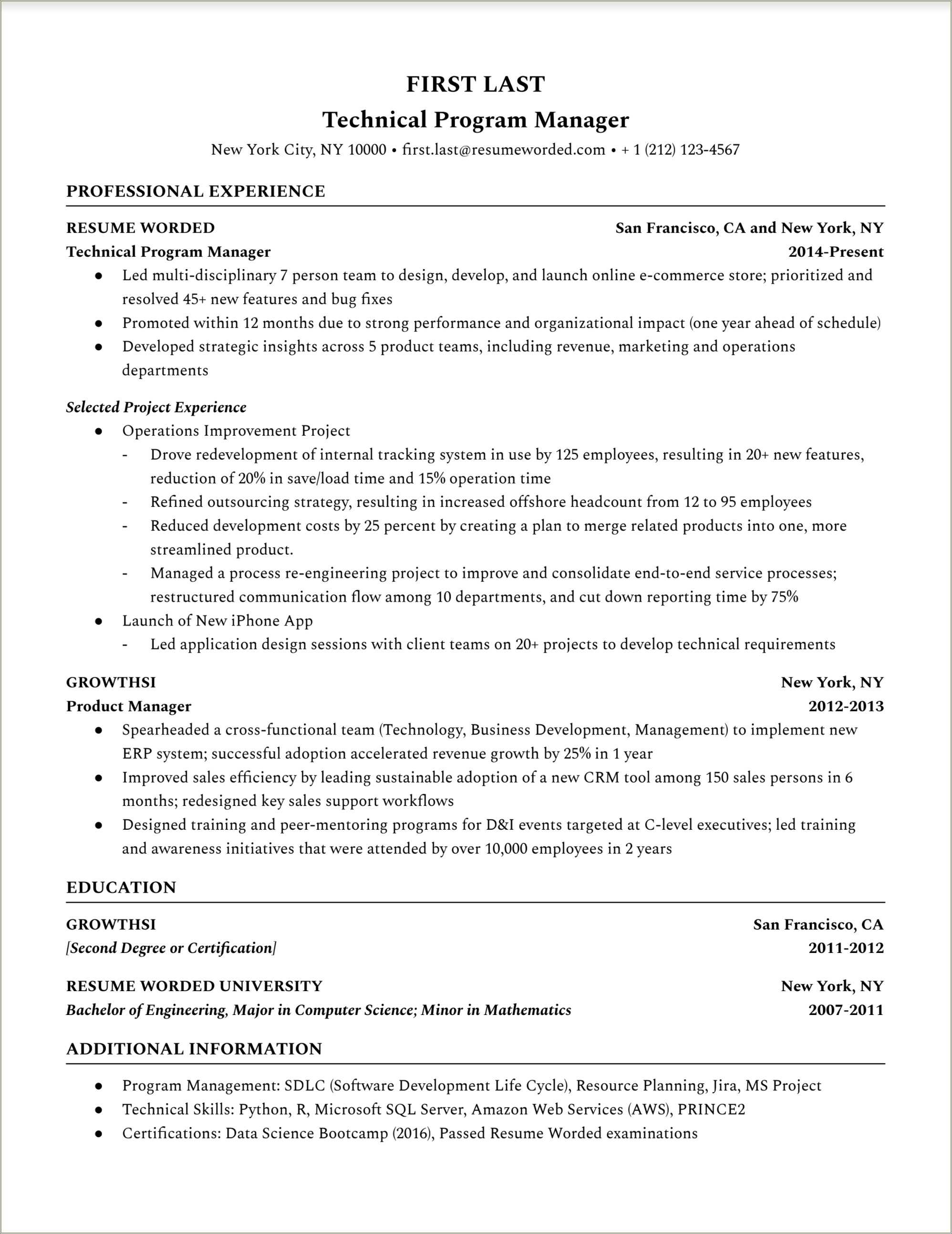 active language for project management resume