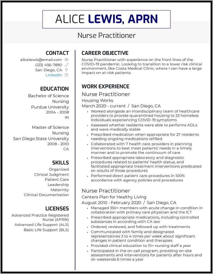 Acute Care Nurse Practitioner Resume Examples Resume Example Gallery