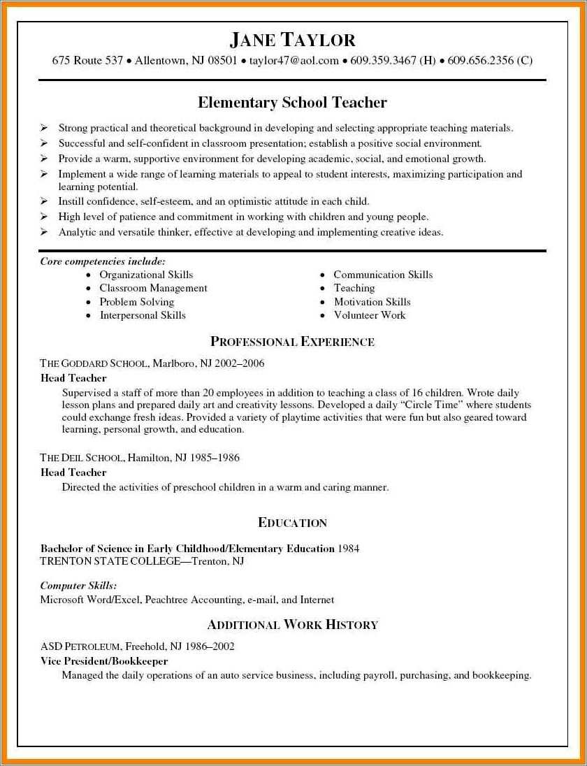 Additional Skills For Teacher Resume - Resume Example Gallery