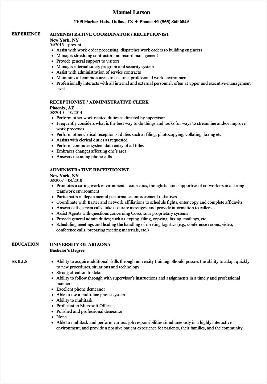 Admin Job Duties On Resume - Resume Example Gallery