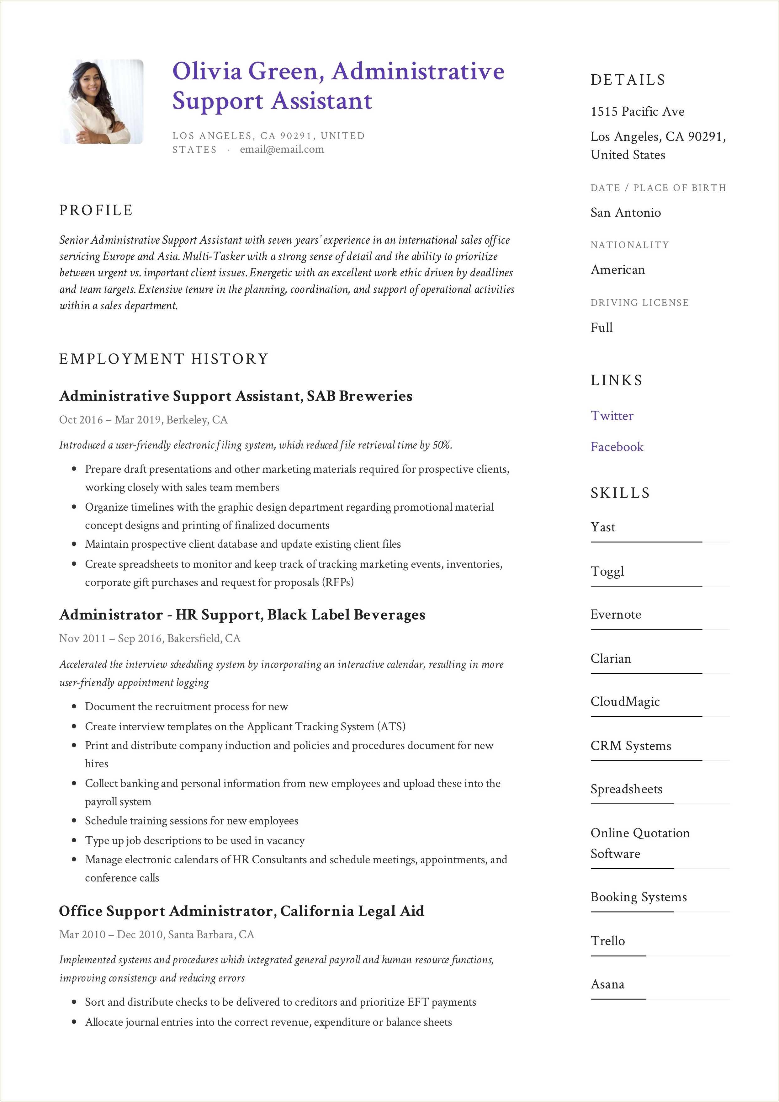 Admin Support Skills For Resume - Resume Example Gallery