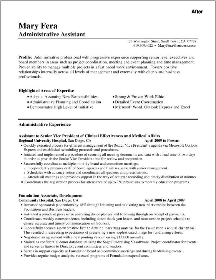 free printable resume template for administrative assistant