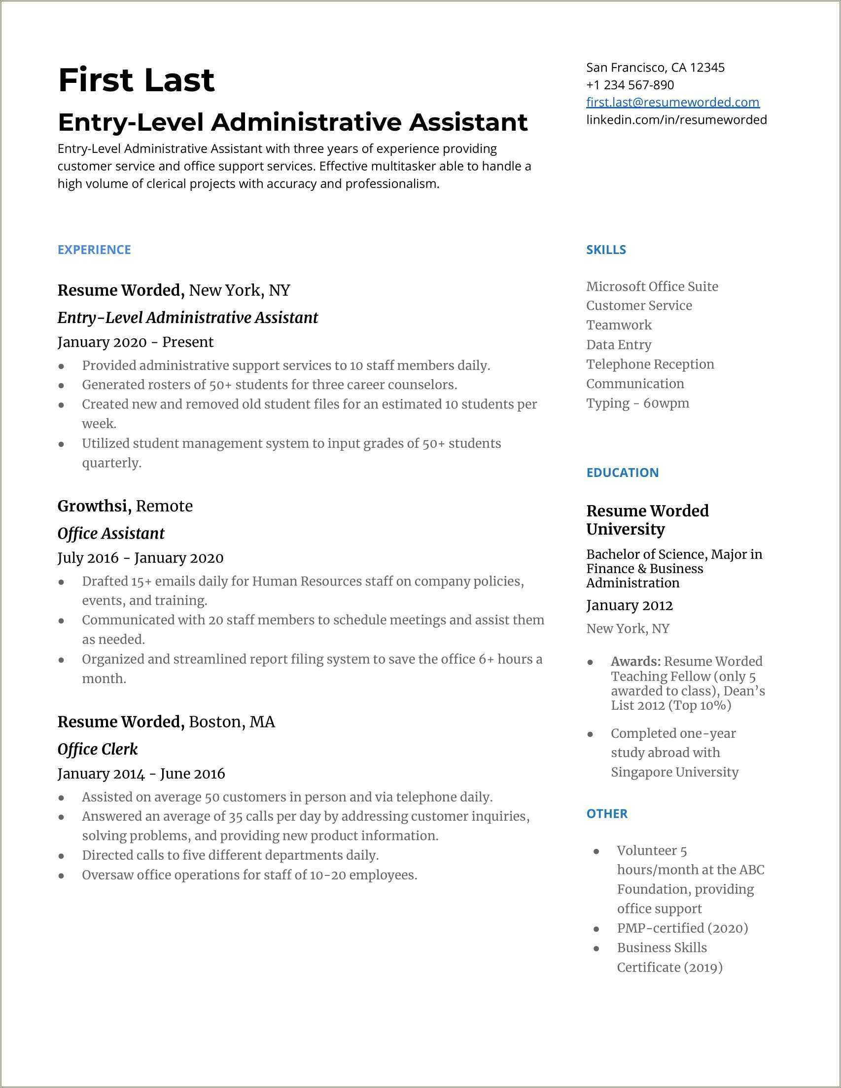 Executive Assistant Job Skills For Resume