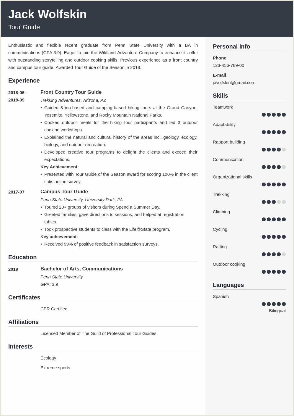 Outdoor Adventure Instructor Resume Example - Resume Example Gallery