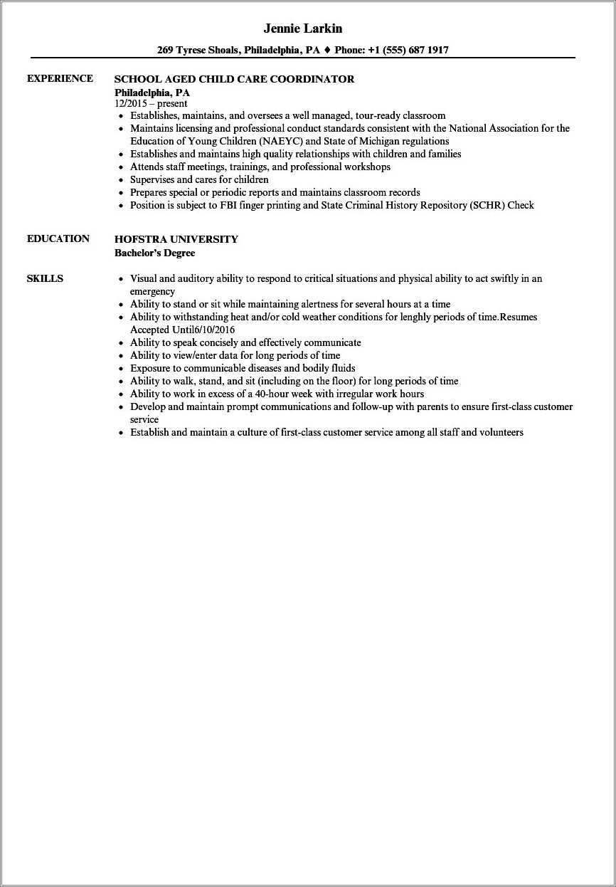 Resume Examples For After School Program - Resume Example Gallery