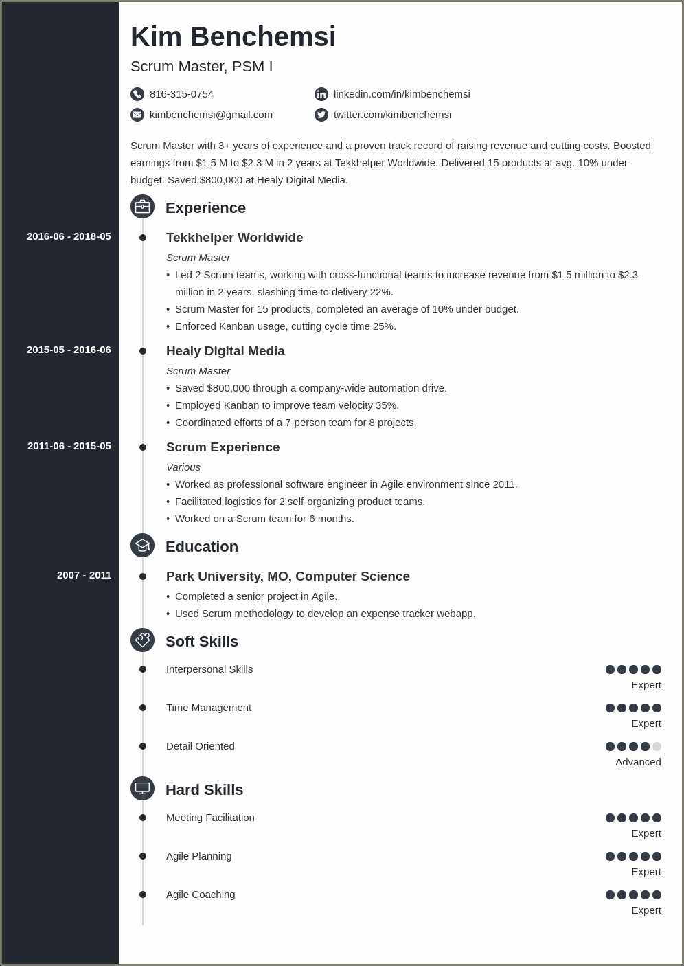 Agile Scrum Master Project Manager Resume Jira Kanban - Resume Example ...