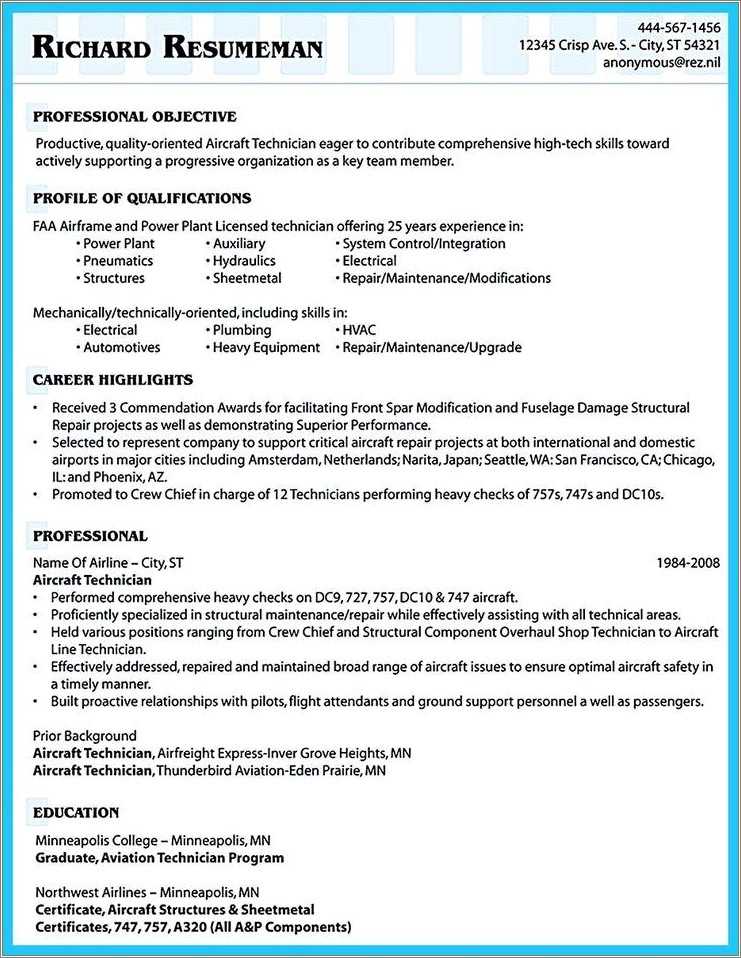 Aircraft Mechanic Resume Template In Psd - Resume Example Gallery