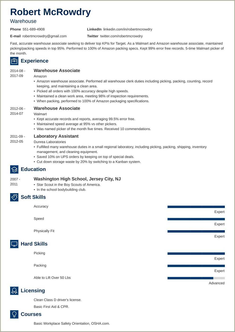 Amazon Fulfillment Associate Resume Sample - Resume Example Gallery
