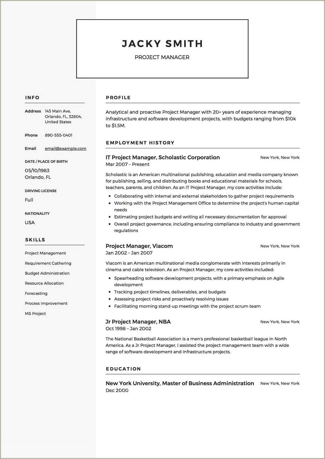 Web Application Project Manager Resume - Resume Example Gallery