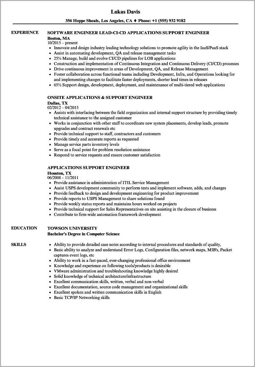 It Support Engineer Resume Examples