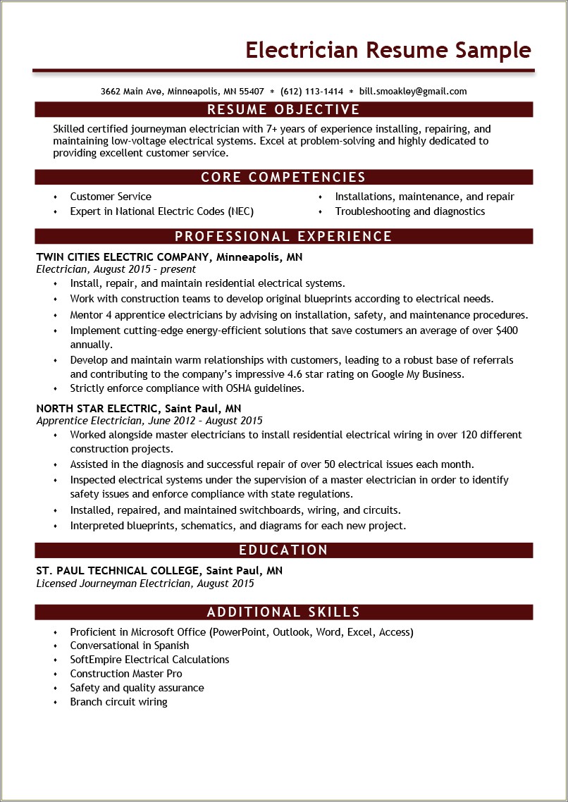 Apprentice Electrician Resume Sample With No Electrical Experience