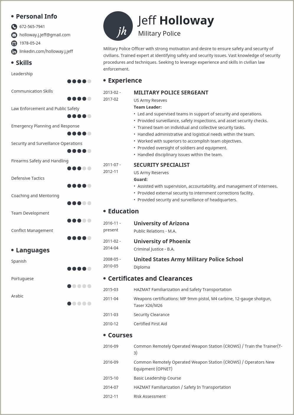 Army Nco Deployment Experience To Cilvian Resume - Resume Example Gallery