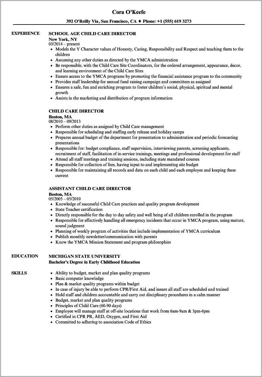 Example Resume For Child Care Assistant Resume Example Gallery