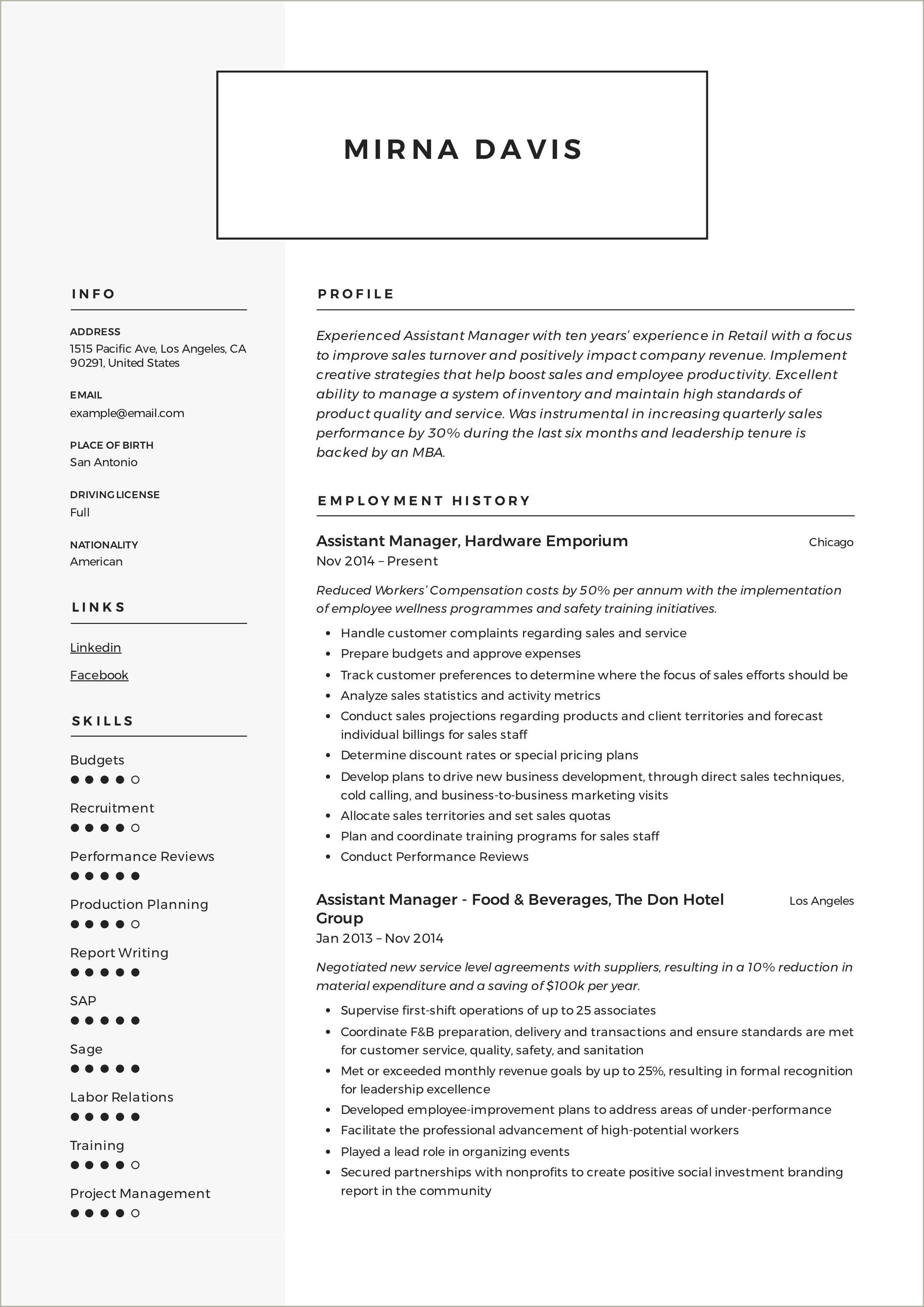 Bullet Points For Manager Resume