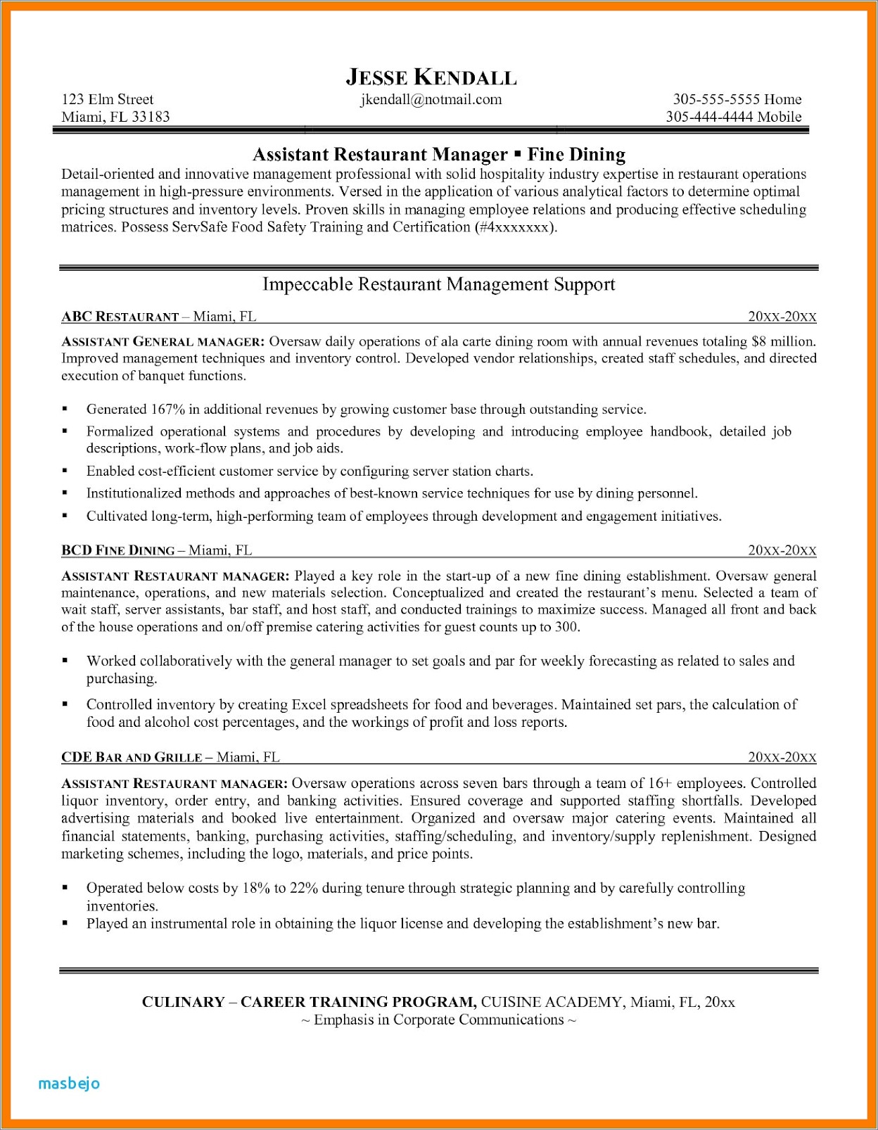 Assistant Manager Resume Sample Restaurant - Resume Example Gallery