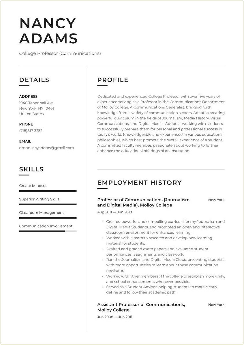 Assistant Professor Resume Format In Word Free Download