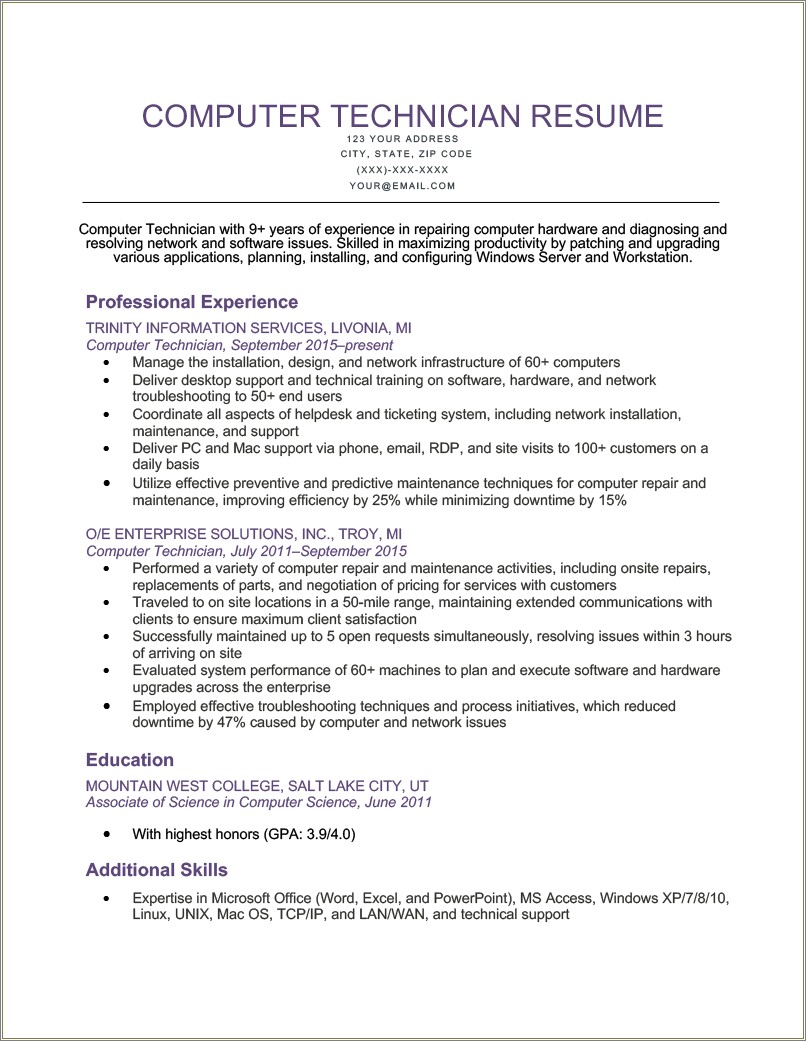 Sample Resume With Associate Degree - Resume Example Gallery