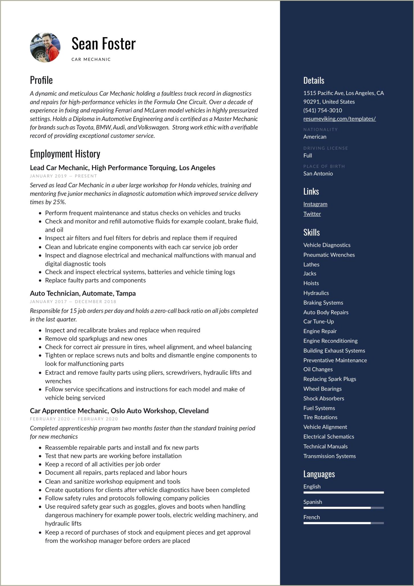 Auto Body Shop Manager Resume Sample Resume Example Gallery