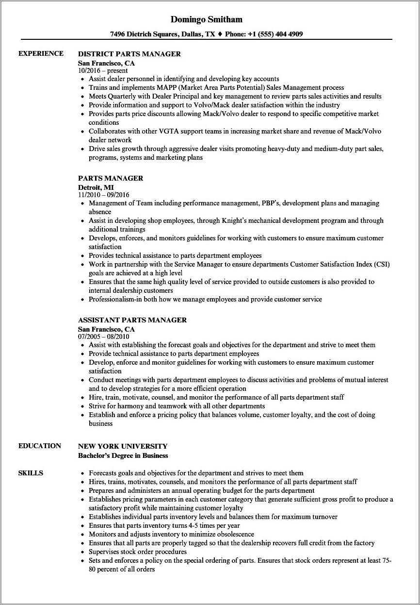 automobile-parts-manager-resume-sample-resume-example-gallery