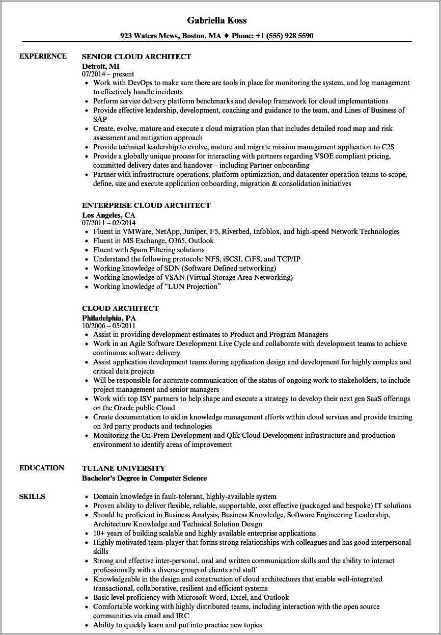 Aws Certified Solutions Architect Associate Resume Sample - Resume ...