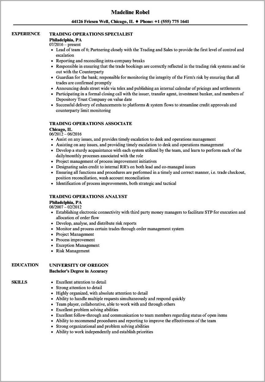 Ba Bloomberg Trading System Sample Resume - Resume Example Gallery