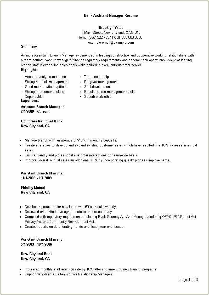 Hdfc Bank Branch Manager Resume Resume Example Gallery 2883