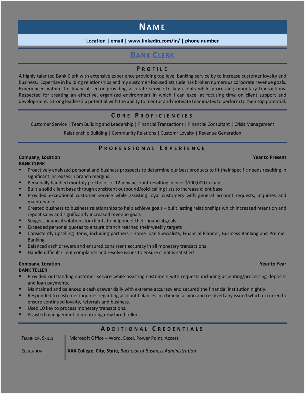 Bank Clerk Job Description Resume