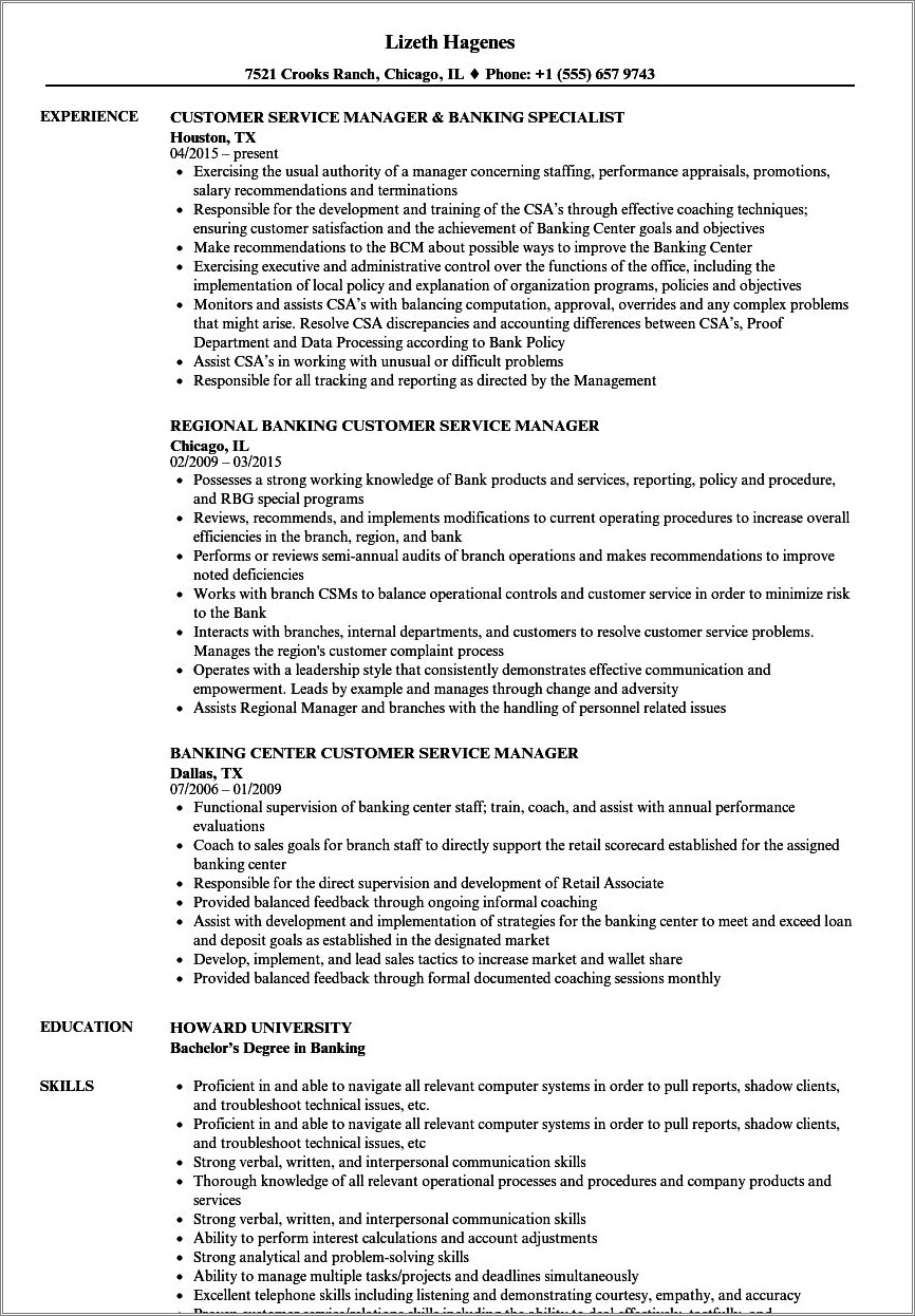 Bank Customer Service Job Description Resume Resume Example Gallery