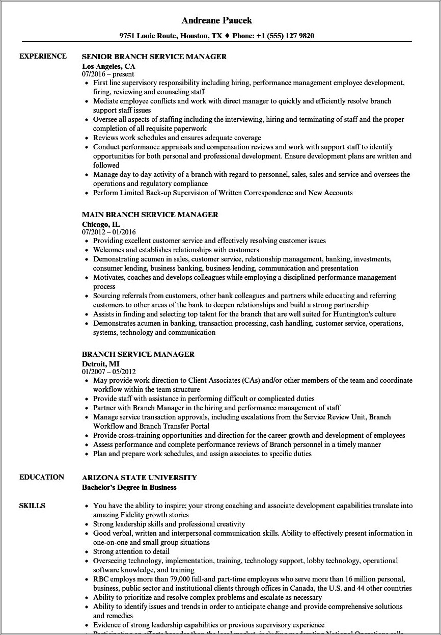 Bank Customer Service Manager Resume Sample Resume Example Gallery