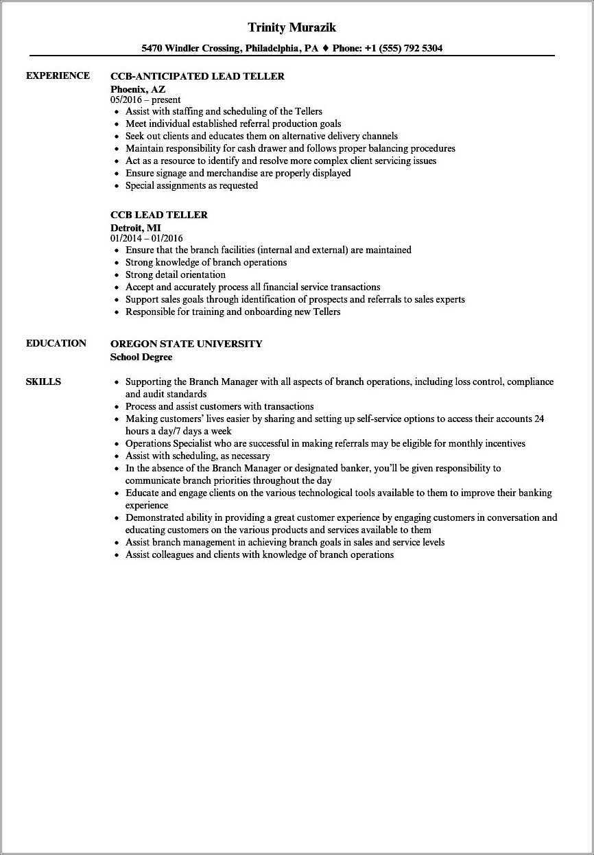 Bank Teller Objective Statement Resume - Resume Example Gallery