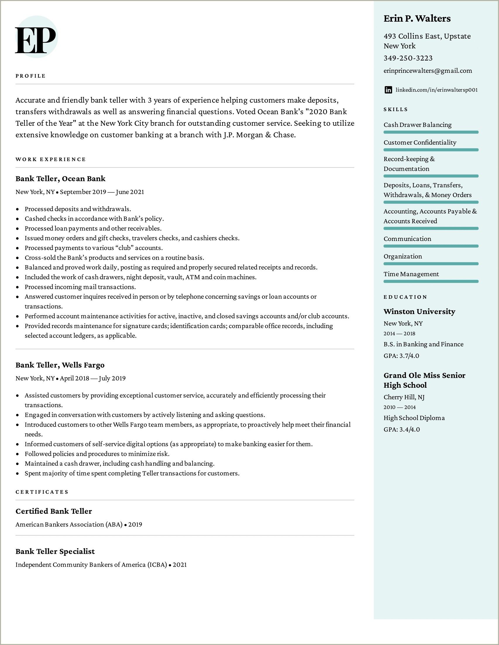 Bank Teller Resume Skills And Qualifications Resume Example Gallery