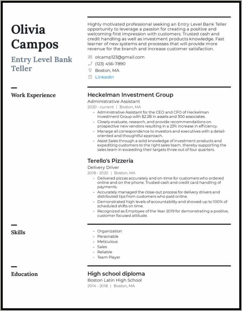 Bank Teller Resume Templates Free Download - Resume Example Gallery