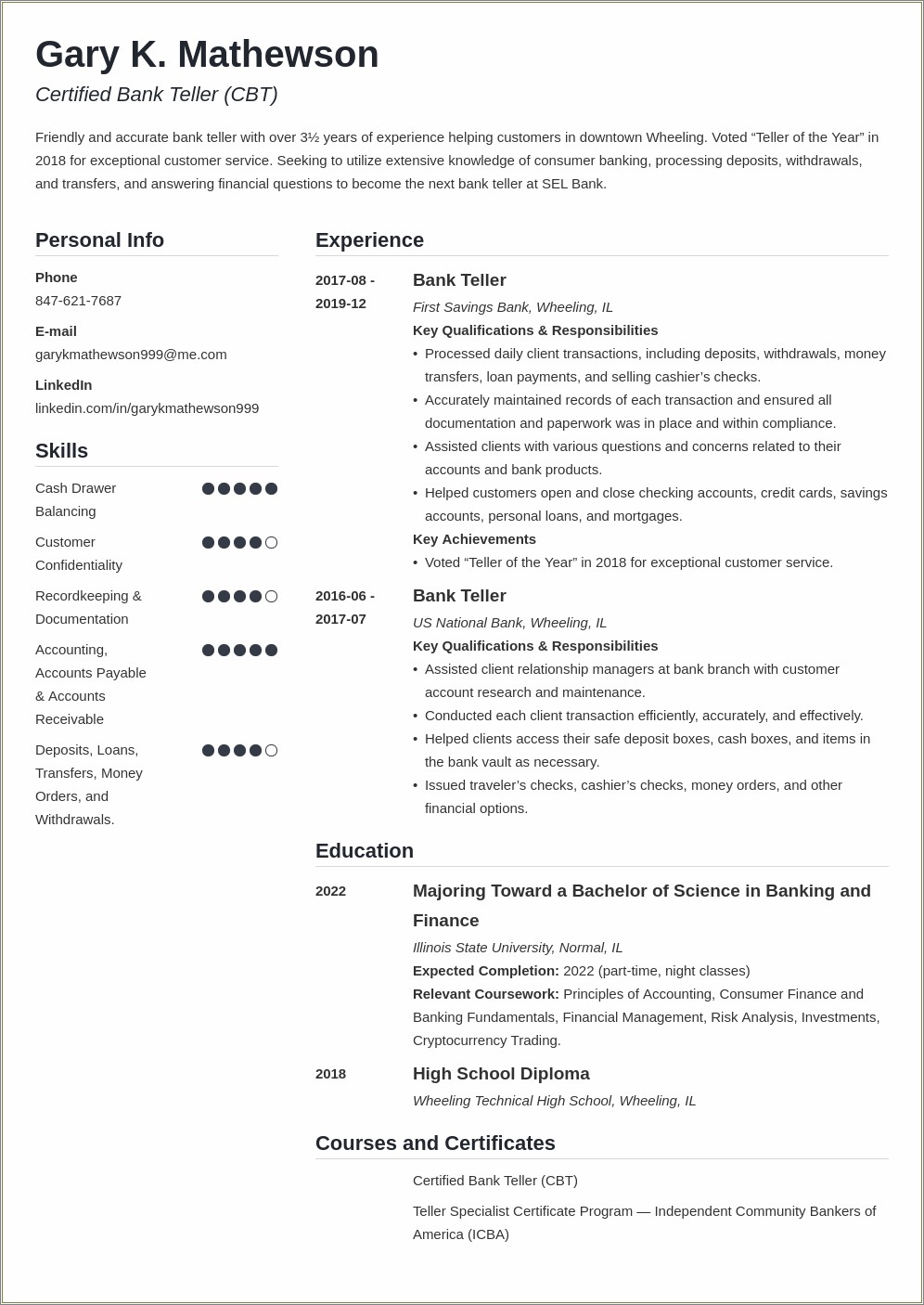 Bank Teller Supervisor Resume Sample Resume Example Gallery