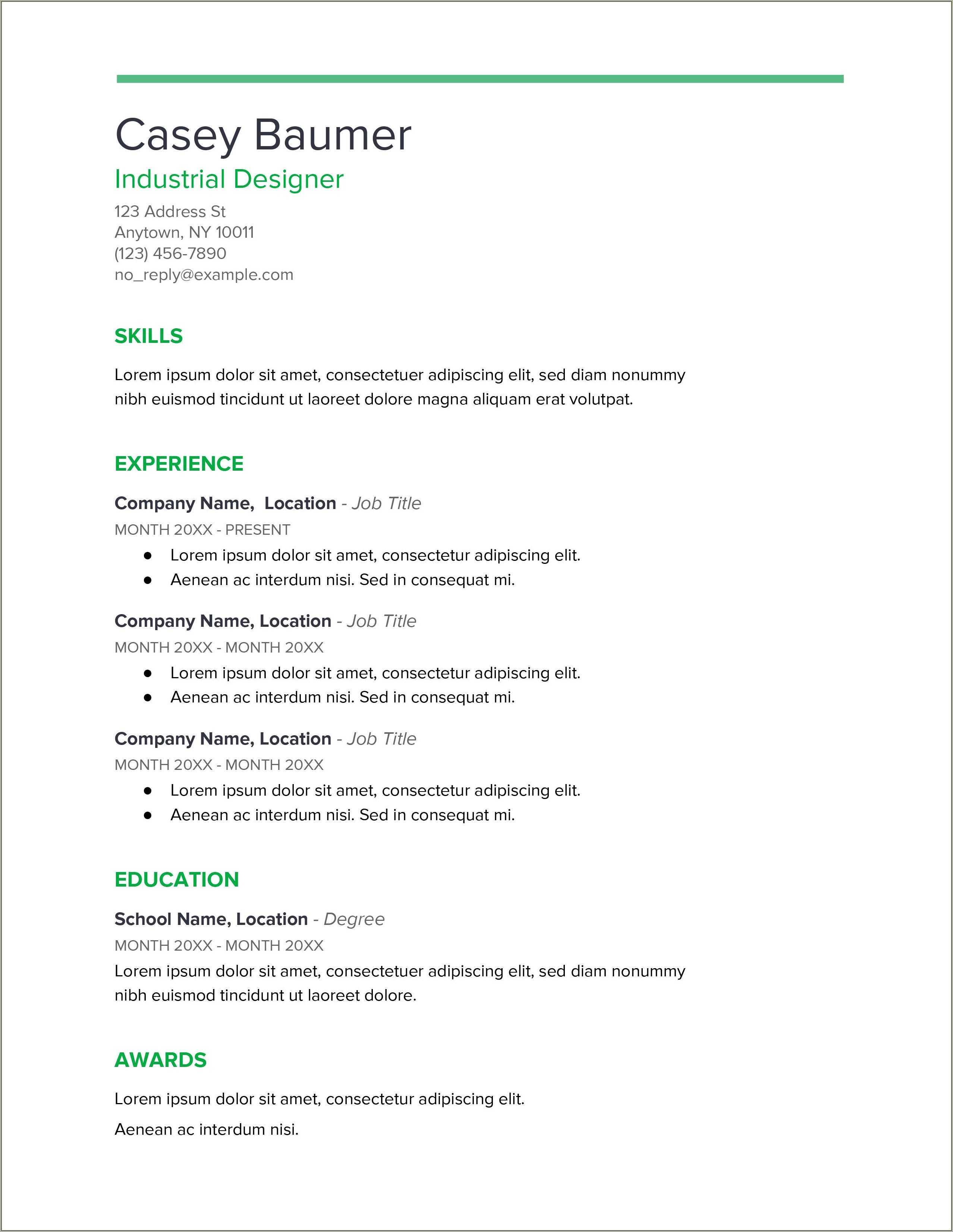 official resume format in word