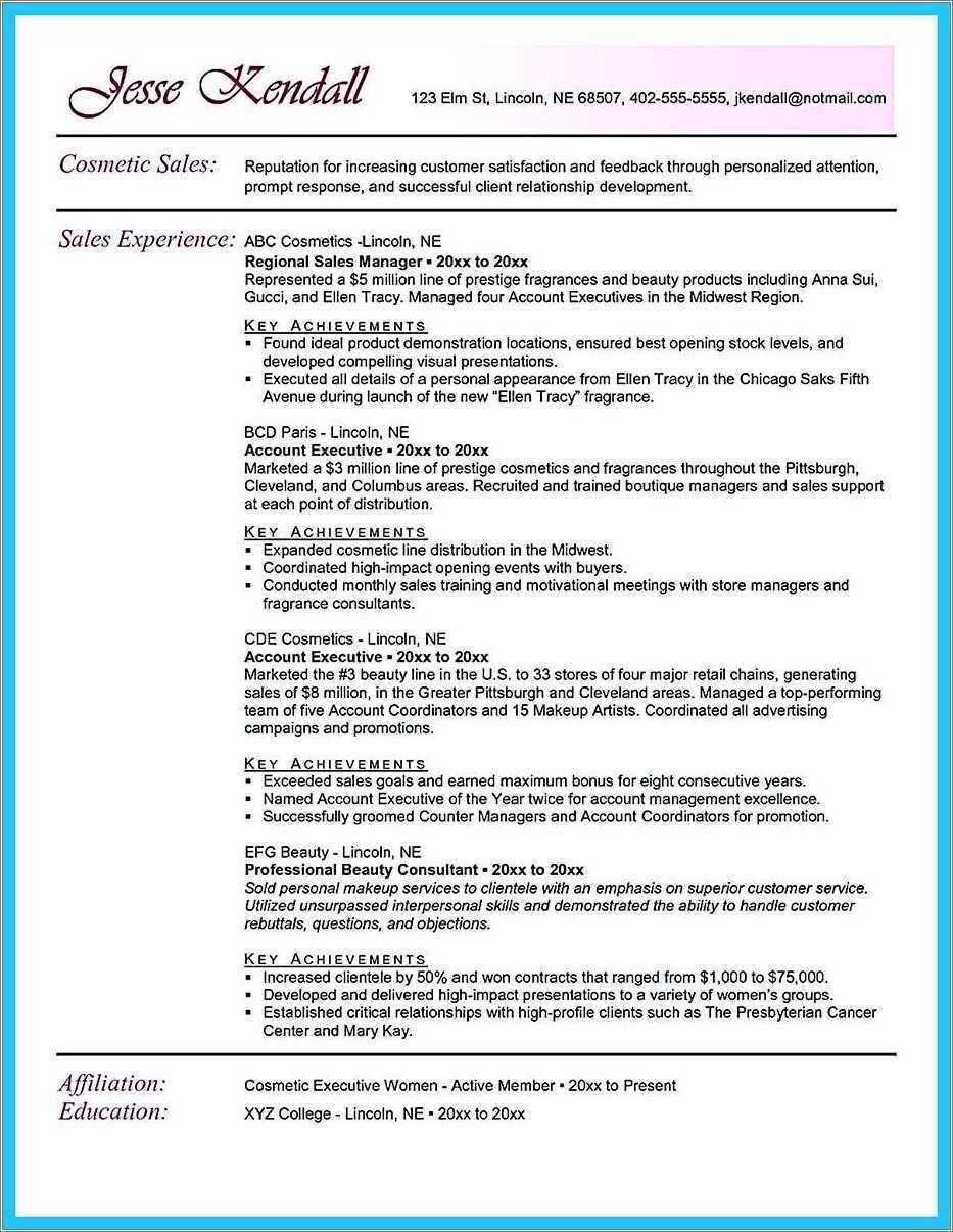 Beauty Advisor Job Description Resume