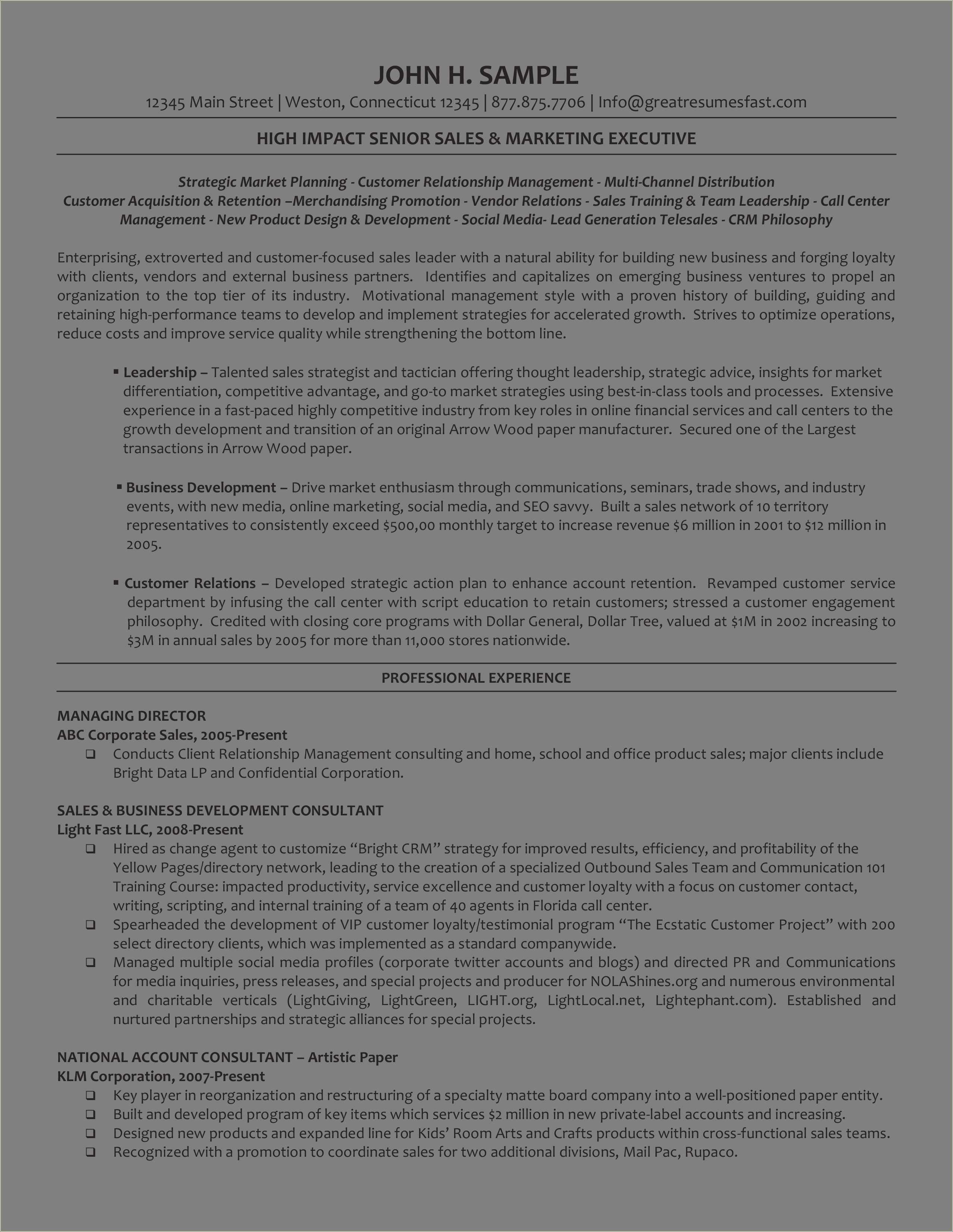 Executive Summary Example For Customer Service Resume Resume Example 