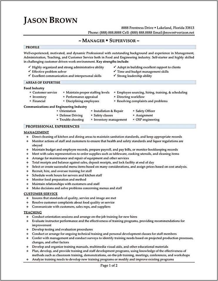 Best Phrasing Restaurant Management Resume Resume Example Gallery