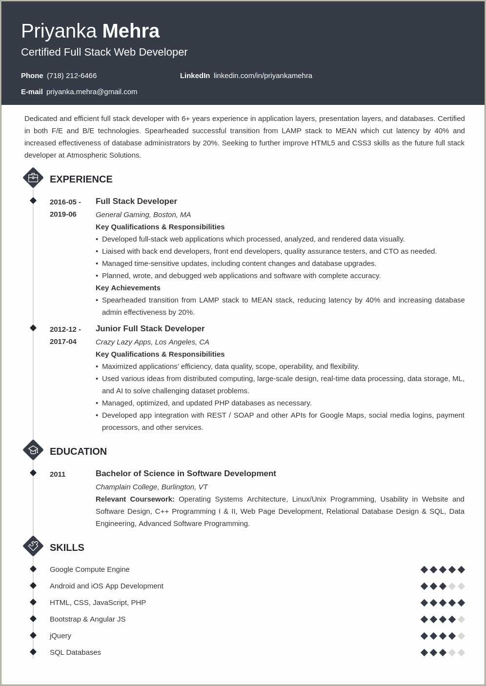 Best Resume For Developer Fresher - Resume Example Gallery