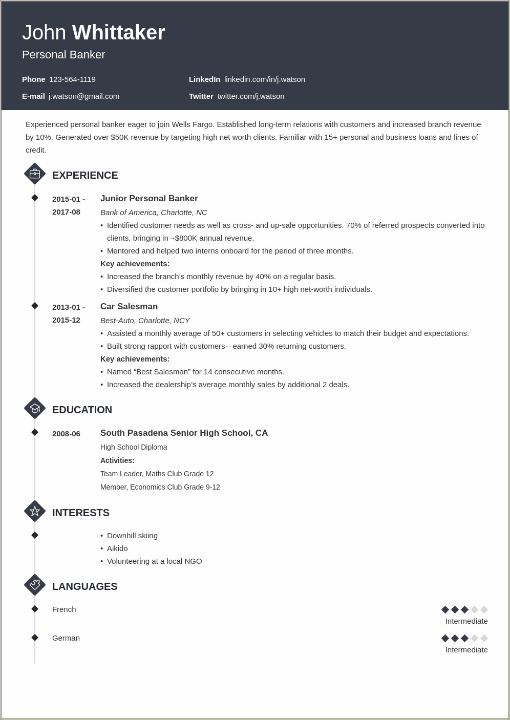 Wells Fargo Teller Resume Example - Resume Example Gallery