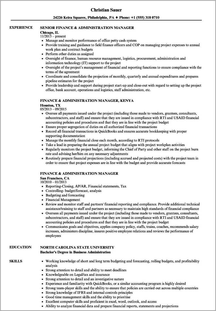 Resume Format For Finance Manager Resume Example Gallery