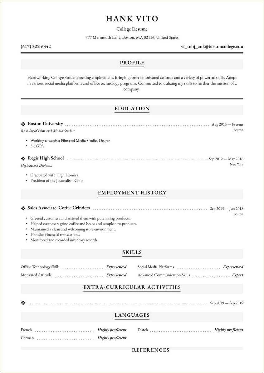 best resume format for new college graduate